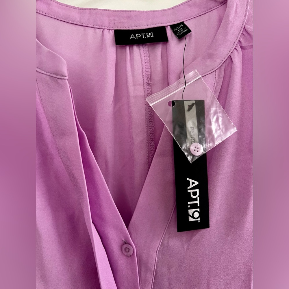 Petite S Apt. 9 V-Neck Lavender Orchid Blouse Partial Placket Dolma NWT